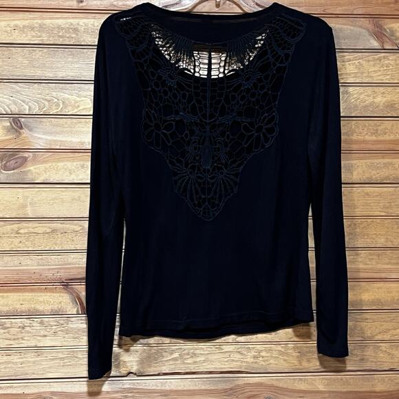 Farm Rio Women’s Long Sleeve Black Embroidered Back Size Small Chic Sexy Top - Picture 3 of 8